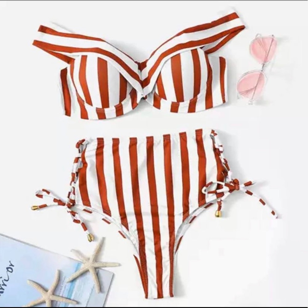 NEW Two Piece High Waisted Striped Swimsuit